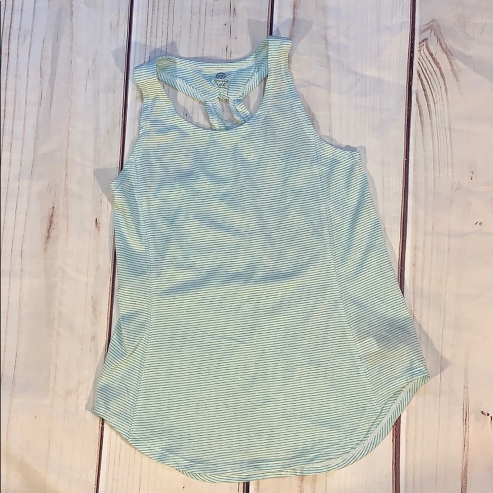 Blue and white striped athletic tank top